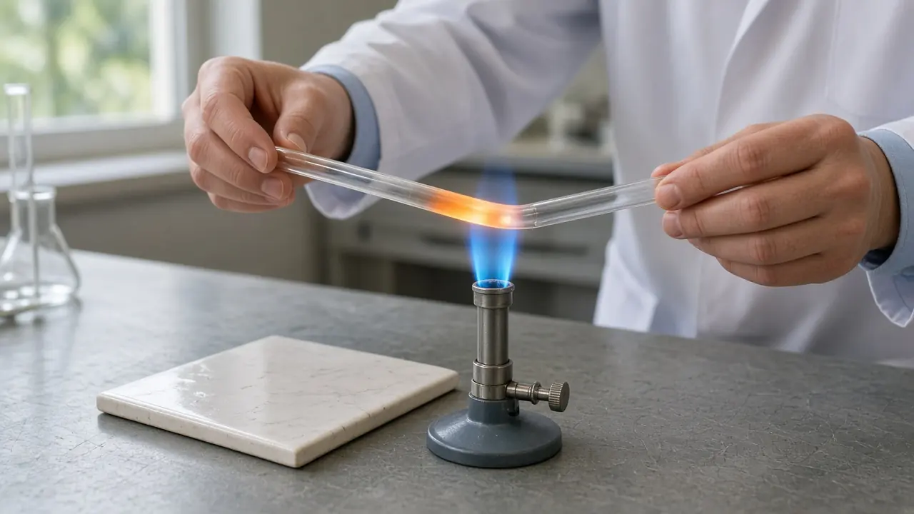 Glass tube heated over a burner in a basic laboratory technique